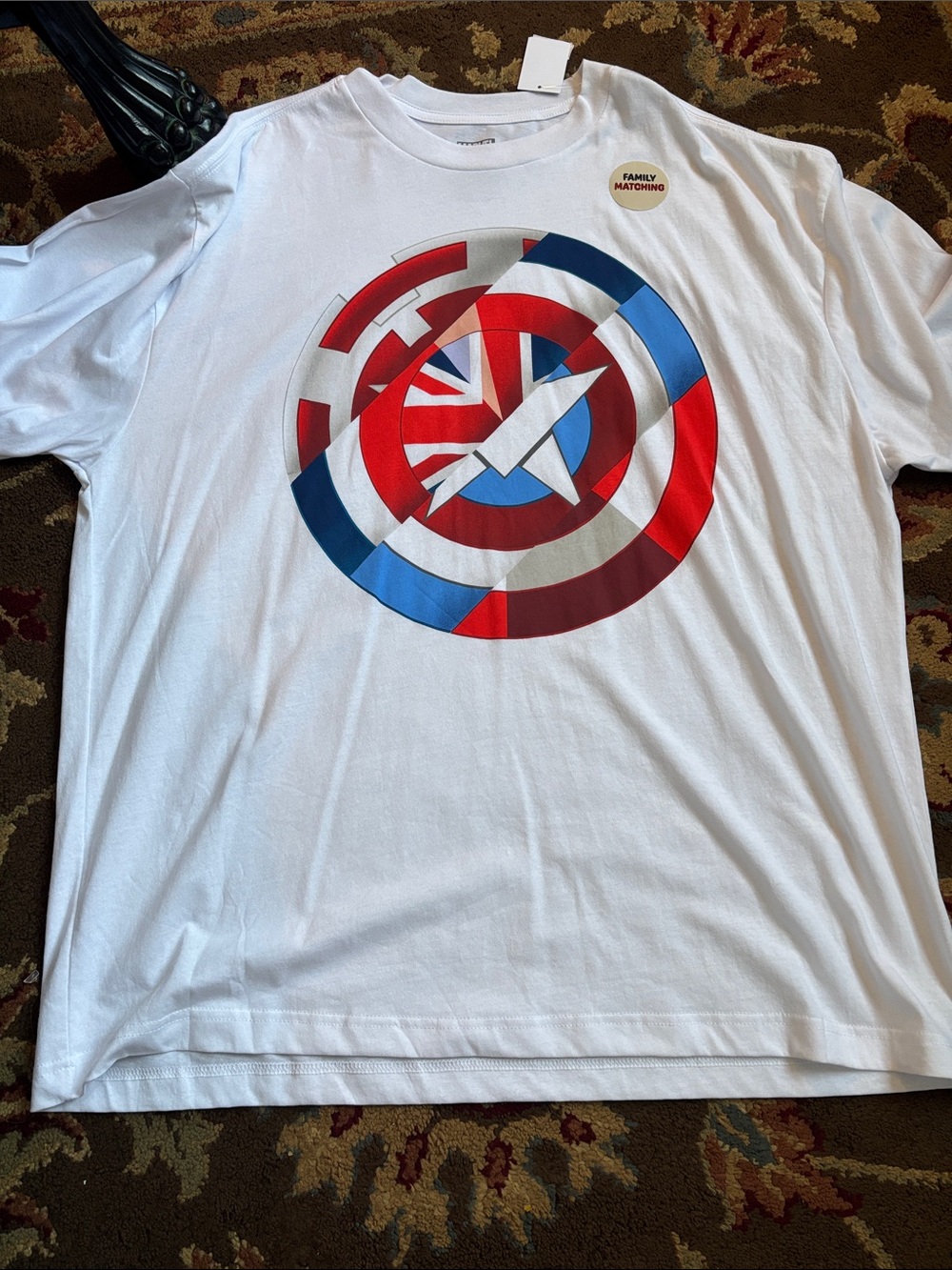 Marvel Men's White Graphic Shield Tee with Red & Blue Accents